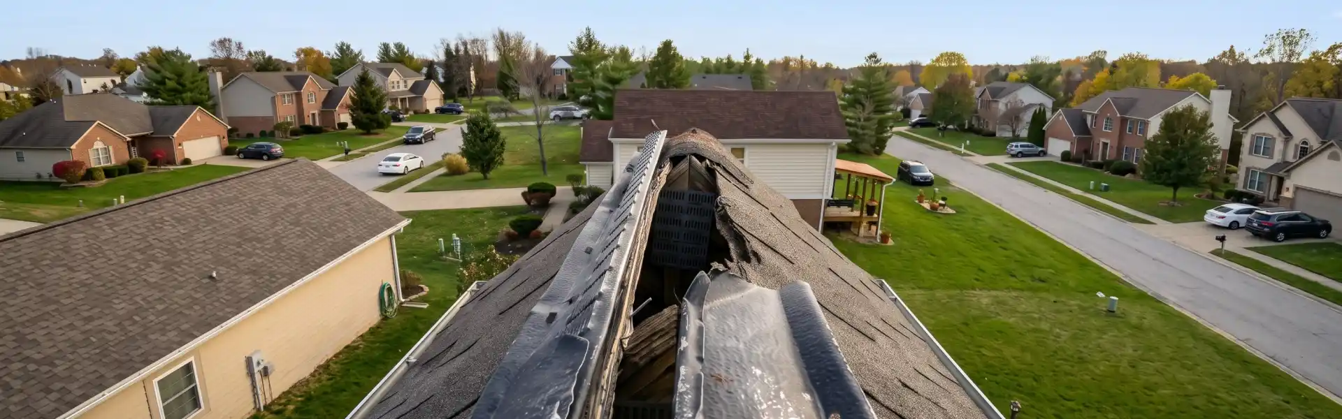 Animal damage on the roof of a house. If your property has been damaged by nuisance wildlife, contact or call Animal Remover for animal damage repair.