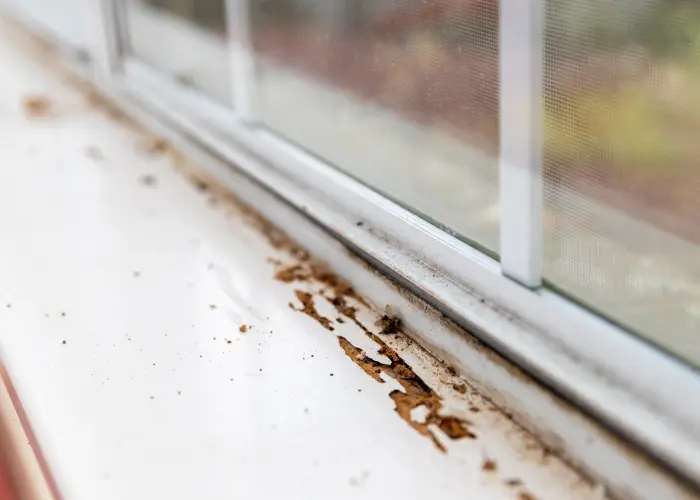 A window sill with termite damage